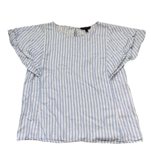 𝅺Banana Republic blue and white stripe flutter ruffle sleeve blouse - Picture 2 of 7